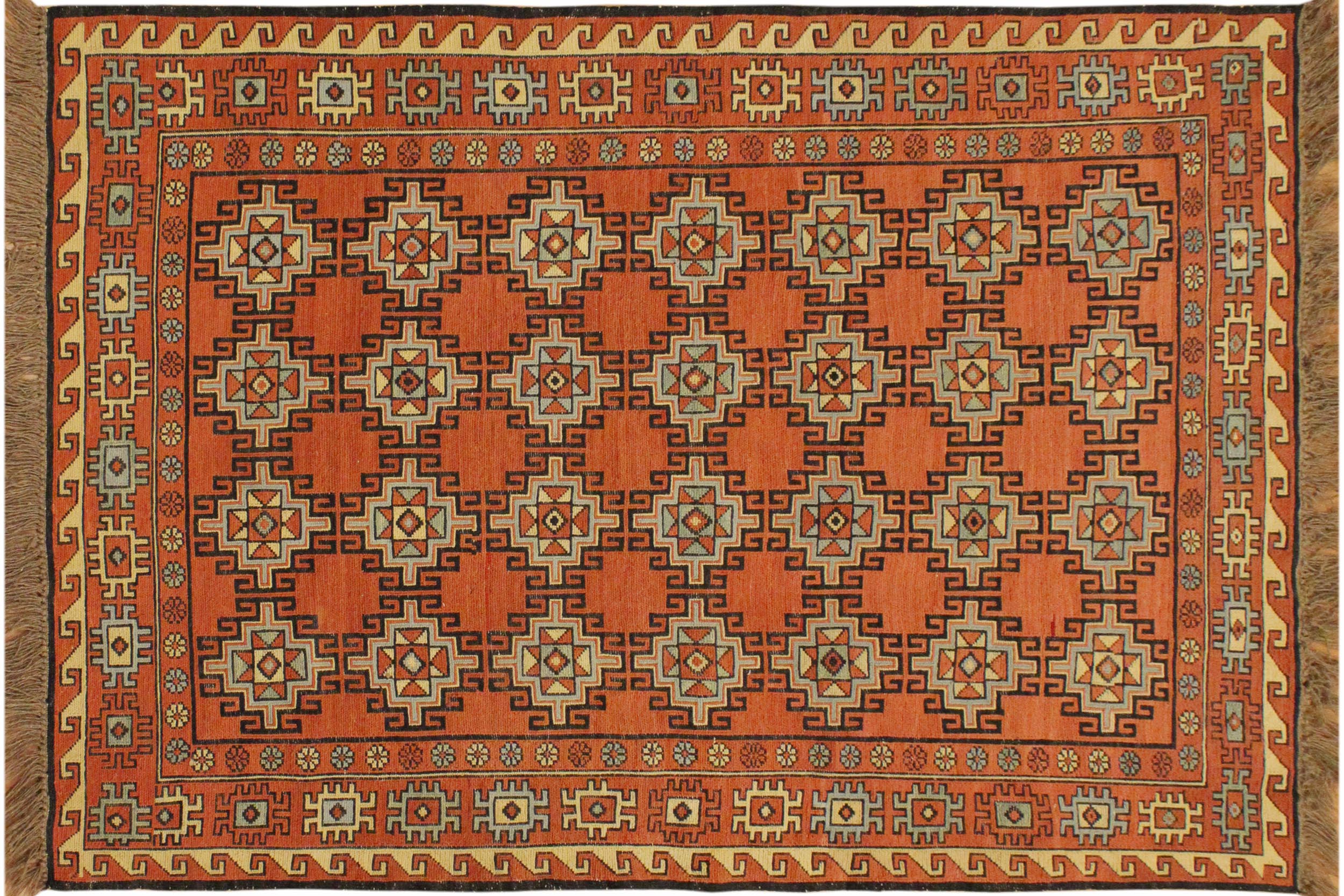 handmade Geometric Soumakh Orange Beige Hand-Woven RECTANGLE 100% WOOL area rug 3 x 5