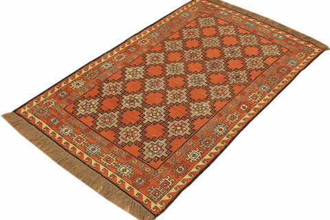 handmade Geometric Soumakh Orange Beige Hand-Woven RECTANGLE 100% WOOL area rug 3 x 5