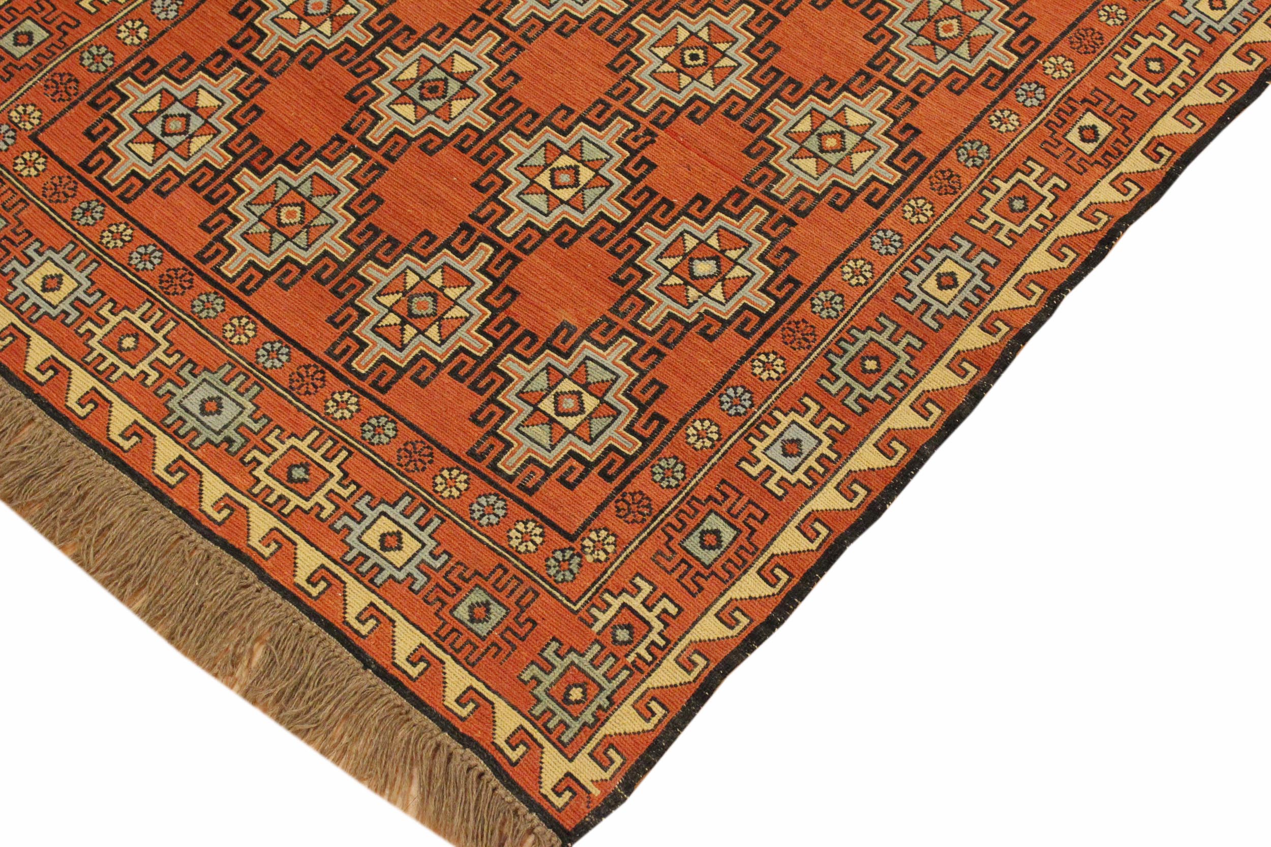 handmade Geometric Soumakh Orange Beige Hand-Woven RECTANGLE 100% WOOL area rug 3 x 5