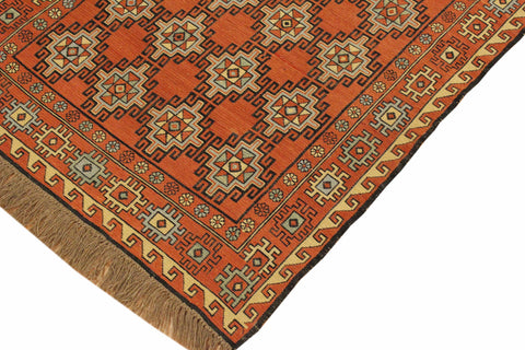 handmade Geometric Soumakh Orange Beige Hand-Woven RECTANGLE 100% WOOL area rug 3 x 5