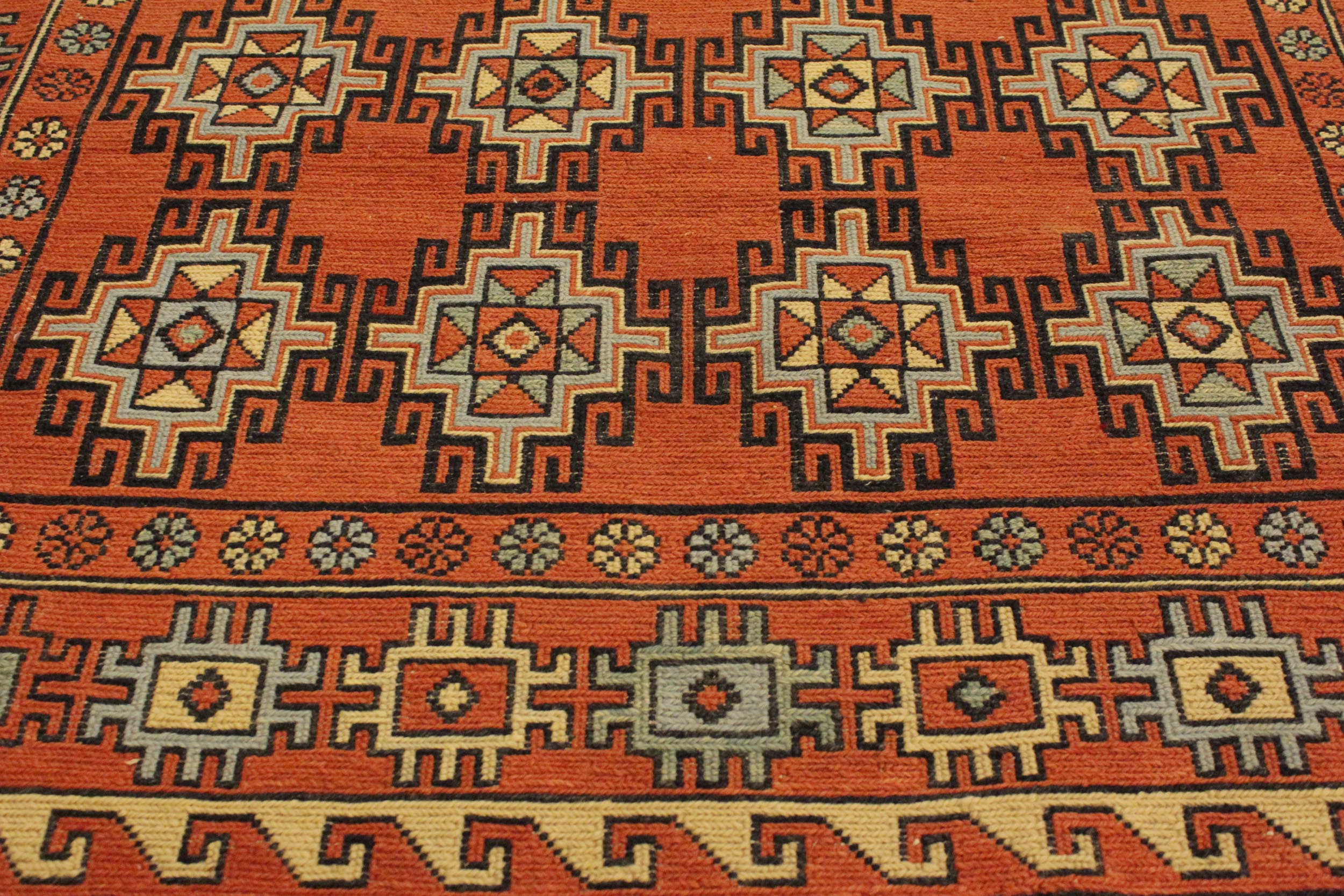 handmade Geometric Soumakh Orange Beige Hand-Woven RECTANGLE 100% WOOL area rug 3 x 5