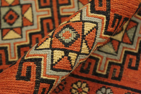 handmade Geometric Soumakh Orange Beige Hand-Woven RECTANGLE 100% WOOL area rug 3 x 5