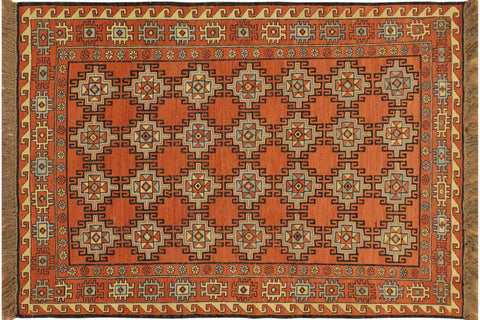 handmade Geometric Soumakh Orange Beige Hand-Woven RECTANGLE 100% WOOL area rug 3 x 5