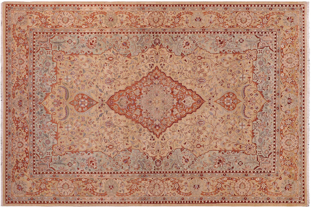 handmade Traditional  Brown Green Hand Knotted RECTANGLE 100% WOOL area rug 8' x 11'