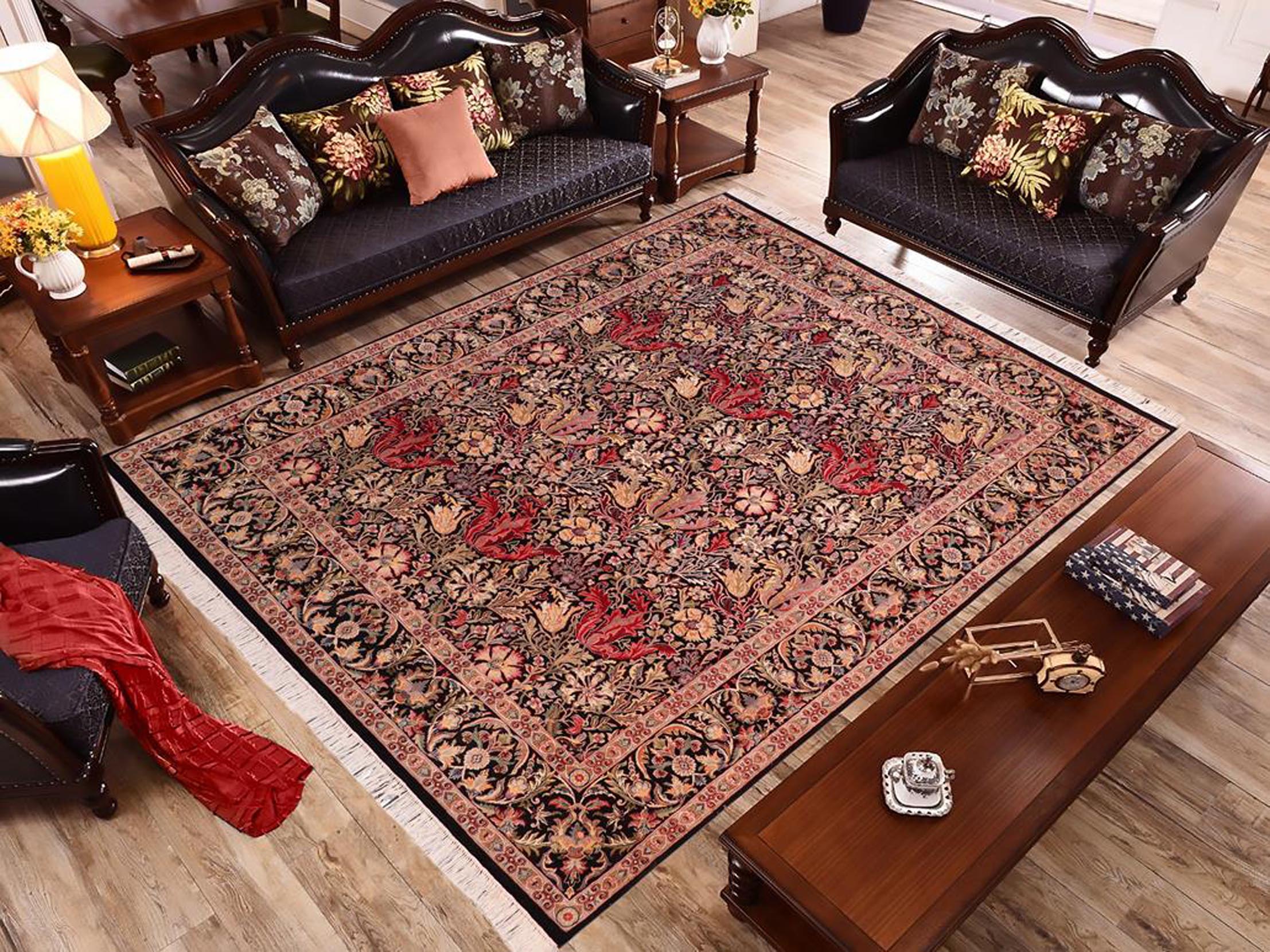 handmade Transitional Gulshan Black Red Hand Knotted RECTANGLE 100% WOOL area rug 8x10