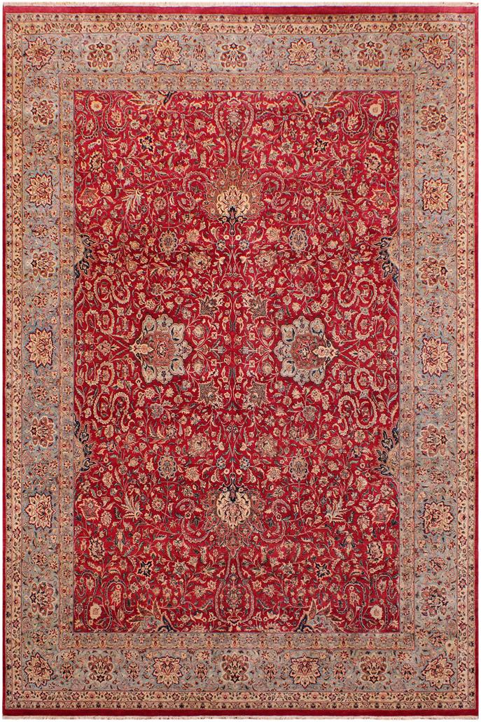Traditional Kashan Gracelyn Red Lt. Blue Hand Knotted Area rugs 9 x 12