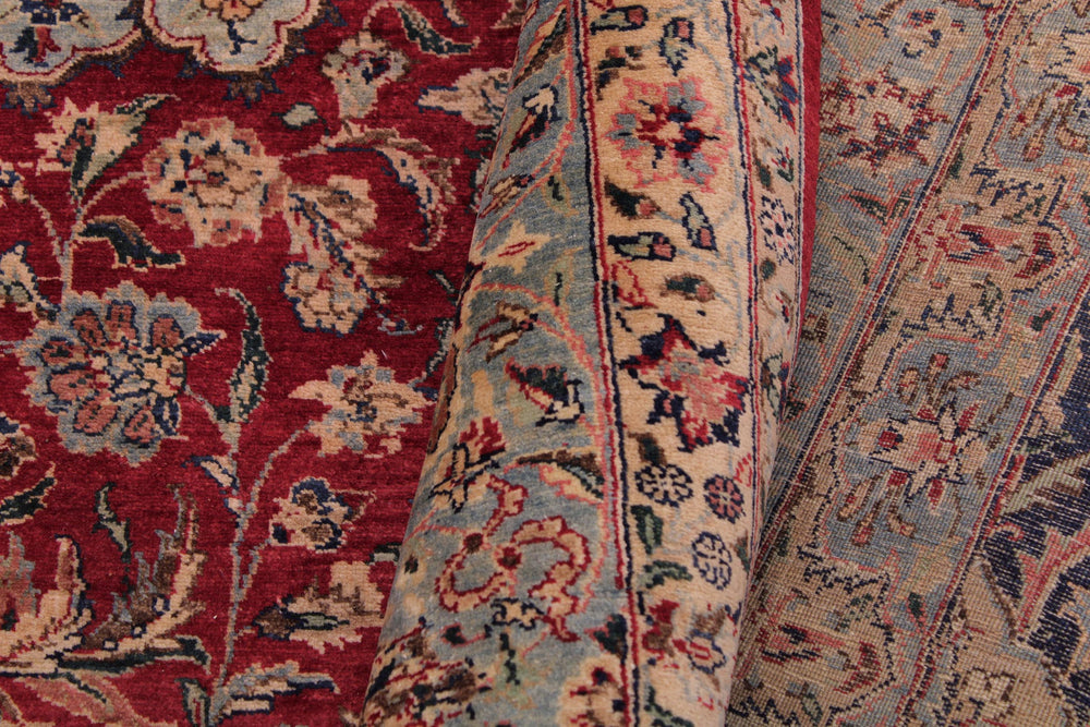 handmade Traditional Kashan Red Lt. Blue Hand Knotted RECTANGLE 100% WOOL area rug 9x12