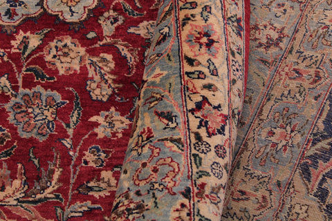 handmade Traditional Kashan Red Lt. Blue Hand Knotted RECTANGLE 100% WOOL area rug 9x12