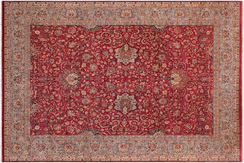 handmade Traditional Kashan Red Lt. Blue Hand Knotted RECTANGLE 100% WOOL area rug 9x12