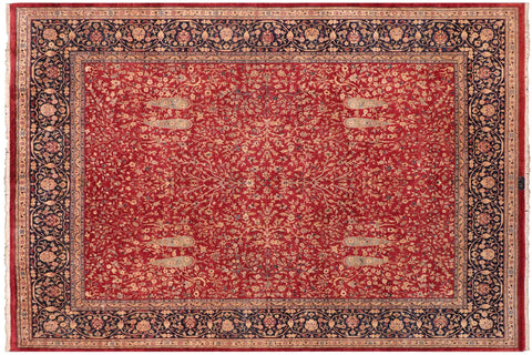 handmade Transitional Kashan Red Blue Hand Knotted RECTANGLE 100% WOOL area rug 8x10