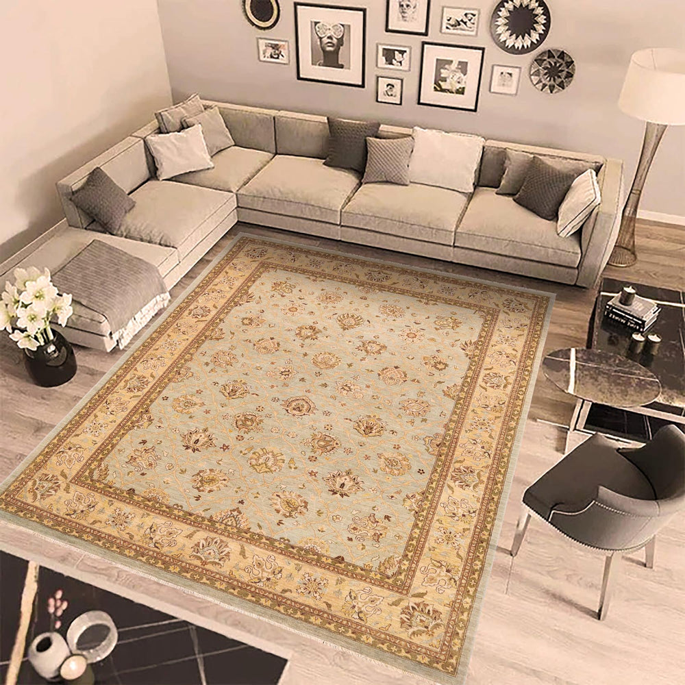 handmade Transitional Kafkaz Lt. Green Tan Hand Knotted RECTANGLE 100% WOOL area rug 9' x 12'
