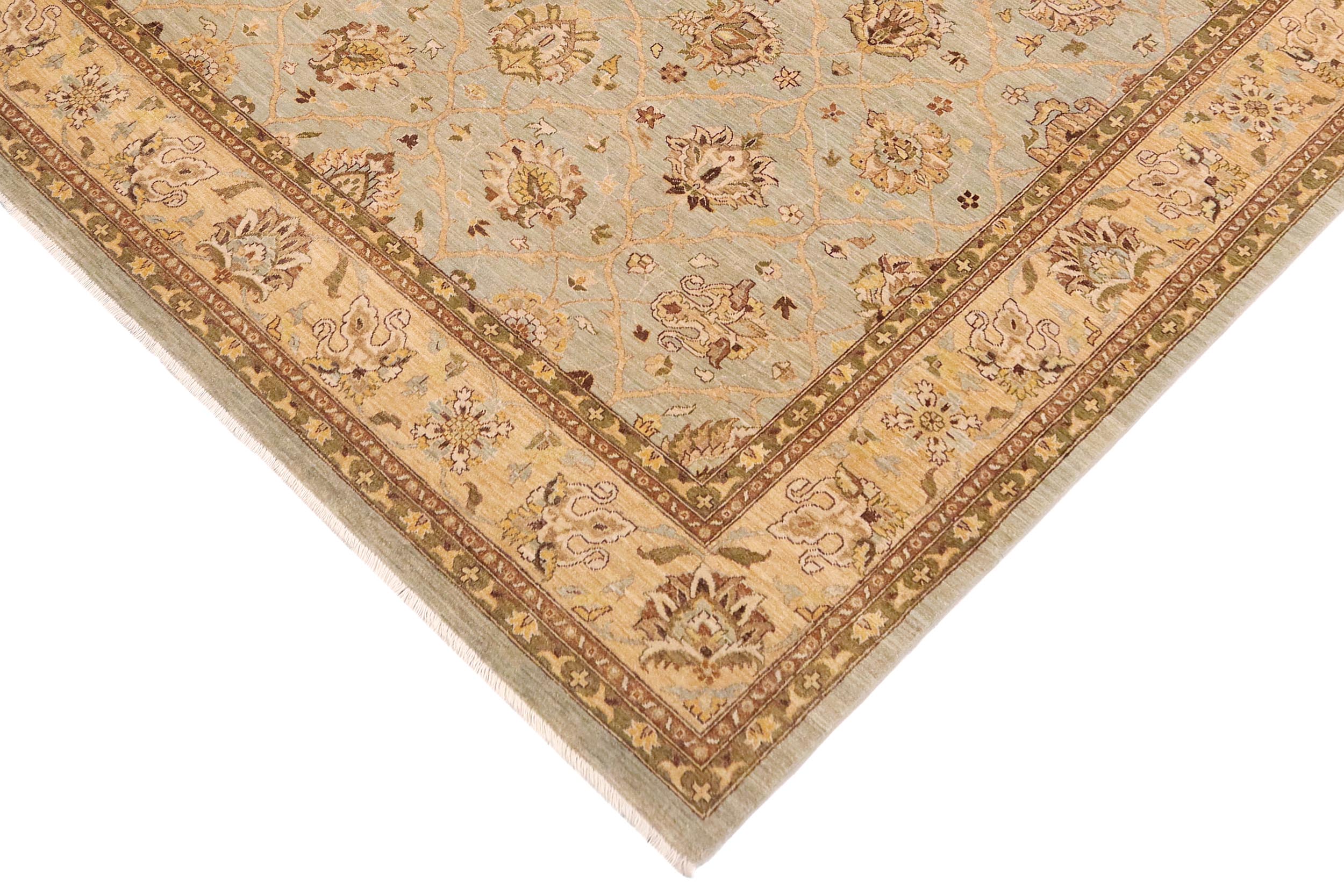 handmade Transitional Kafkaz Lt. Green Tan Hand Knotted RECTANGLE 100% WOOL area rug 9' x 12'