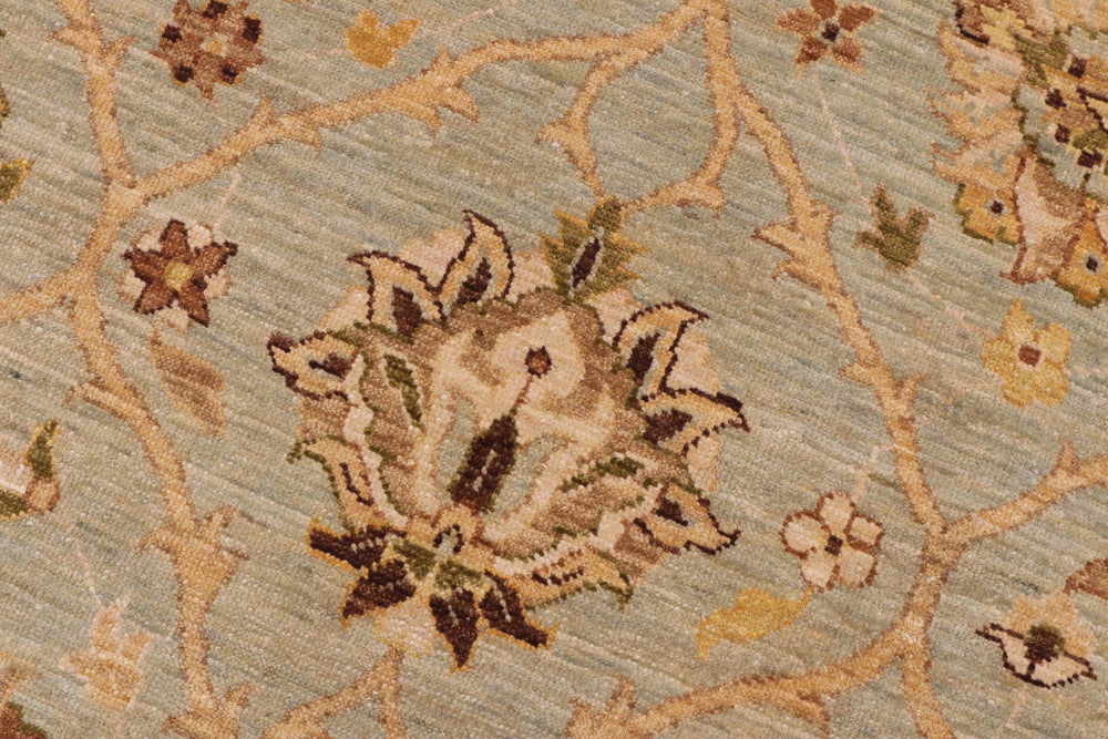 handmade Transitional Kafkaz Lt. Green Tan Hand Knotted RECTANGLE 100% WOOL area rug 9' x 12'