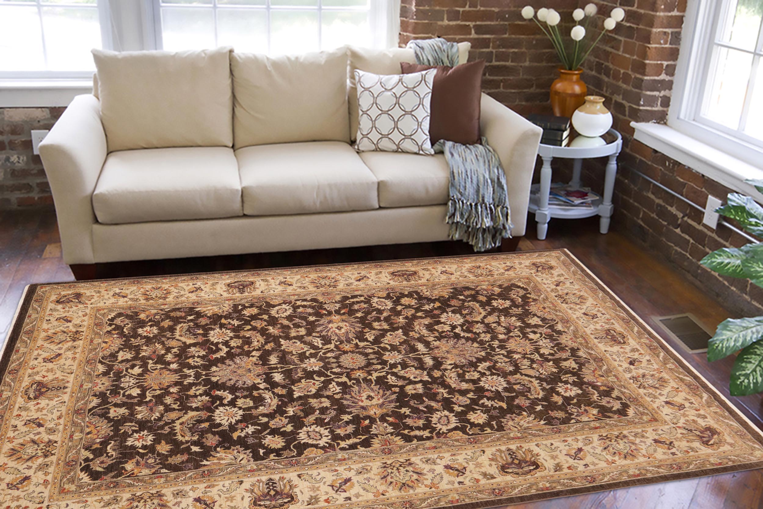 handmade Traditional Kafkaz Brown Ivory Hand Knotted RECTANGLE 100% WOOL area rug 10x13