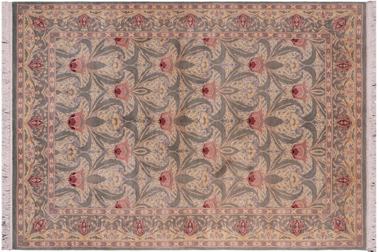 handmade Transitional Hamjolie Lt. Green Lt. Green Hand Knotted RECTANGLE 100% WOOL area rug 5x7