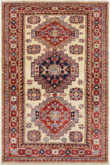 handmade Geometric Super Kazak Beige Red Hand Knotted RECTANGLE 100% WOOL area rug 2x4