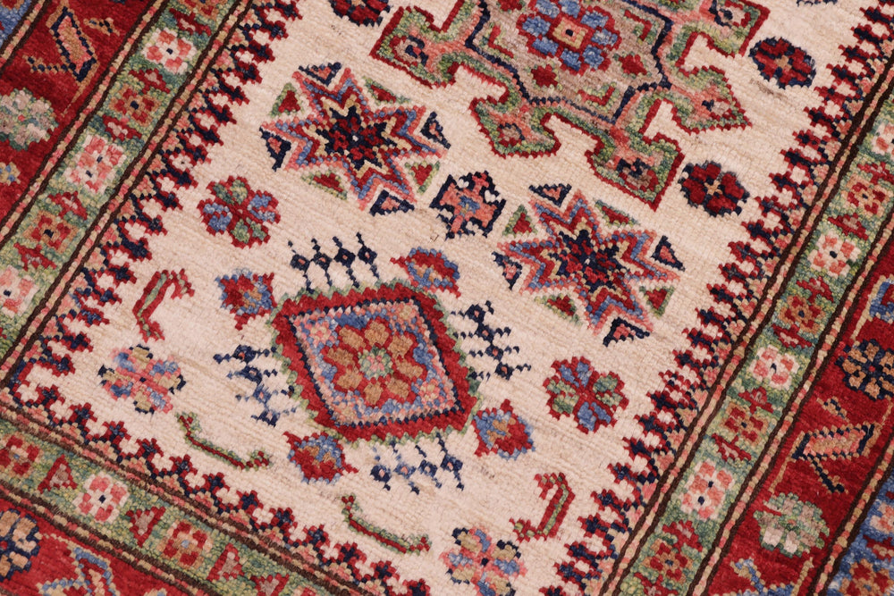 handmade Geometric Super Kazak Beige Red Hand Knotted RECTANGLE 100% WOOL area rug 2' x 3'
