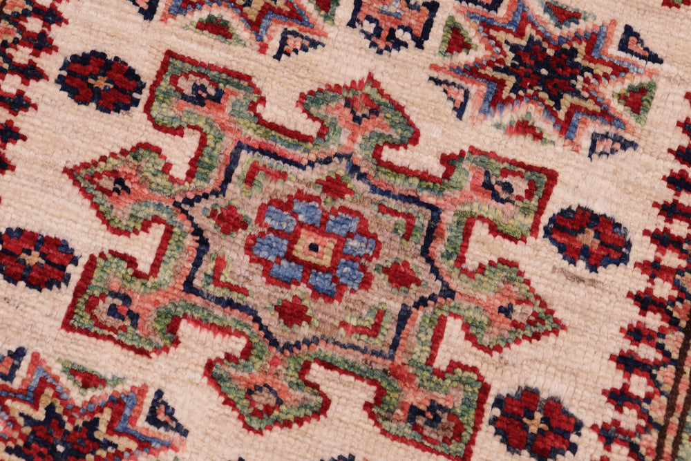 handmade Geometric Super Kazak Beige Red Hand Knotted RECTANGLE 100% WOOL area rug 2' x 3'