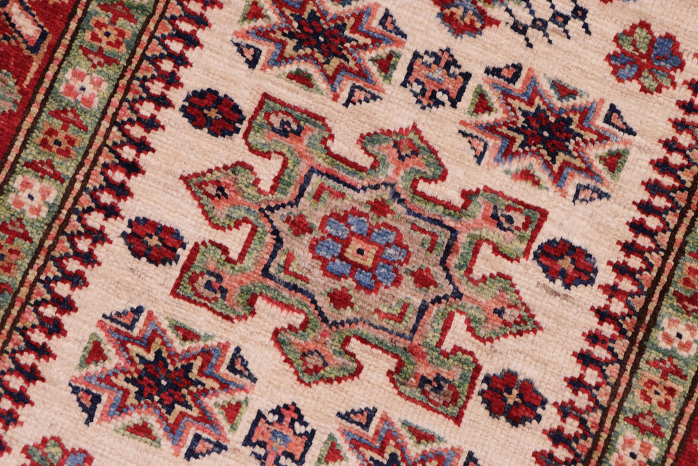 handmade Geometric Super Kazak Beige Red Hand Knotted RECTANGLE 100% WOOL area rug 2' x 3'
