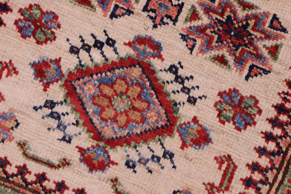handmade Geometric Super Kazak Beige Red Hand Knotted RECTANGLE 100% WOOL area rug 2' x 3'