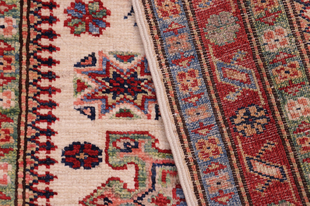 handmade Geometric Super Kazak Beige Red Hand Knotted RECTANGLE 100% WOOL area rug 2' x 3'