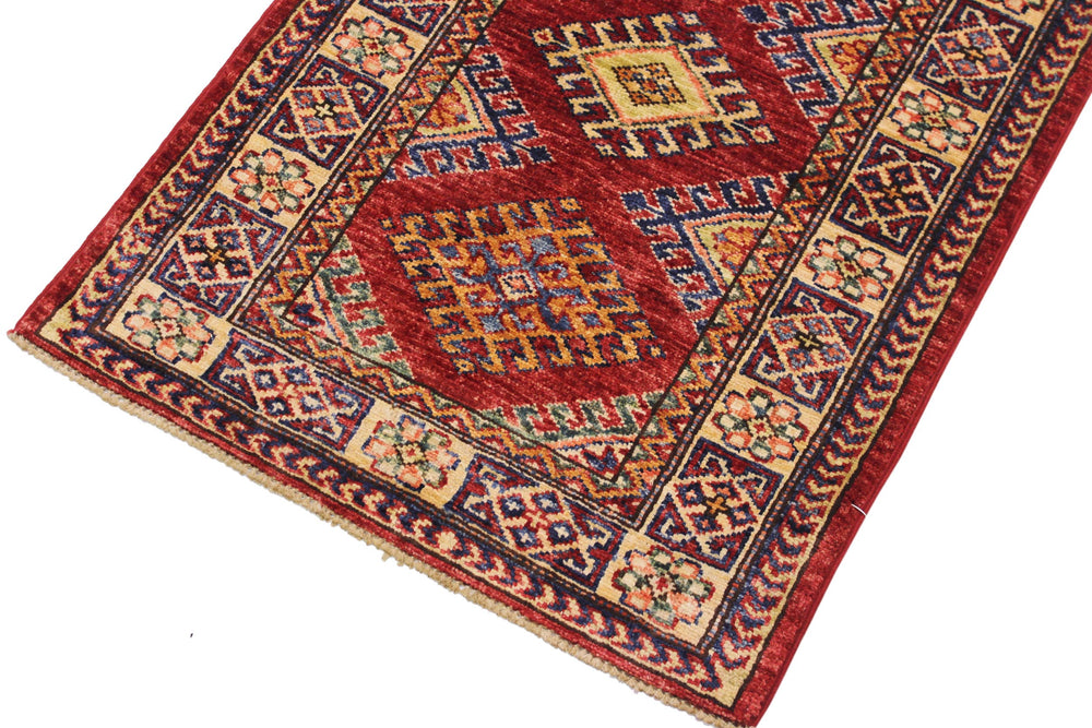 handmade Geometric Super Kazak Red Beige Hand Knotted RECTANGLE 100% WOOL area rug 2' x 3'
