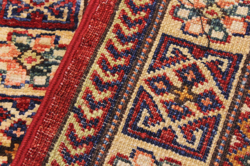 handmade Geometric Super Kazak Red Beige Hand Knotted RECTANGLE 100% WOOL area rug 2' x 3'