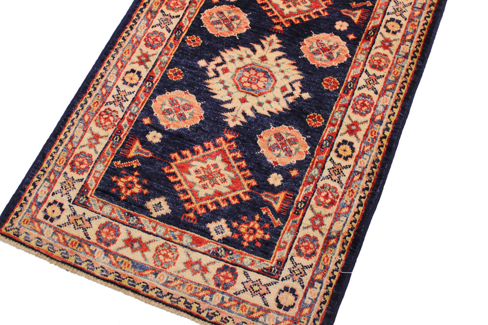 handmade Geometric Super Kazak Blue Beige Hand Knotted RECTANGLE 100% WOOL area rug 2' x 3'