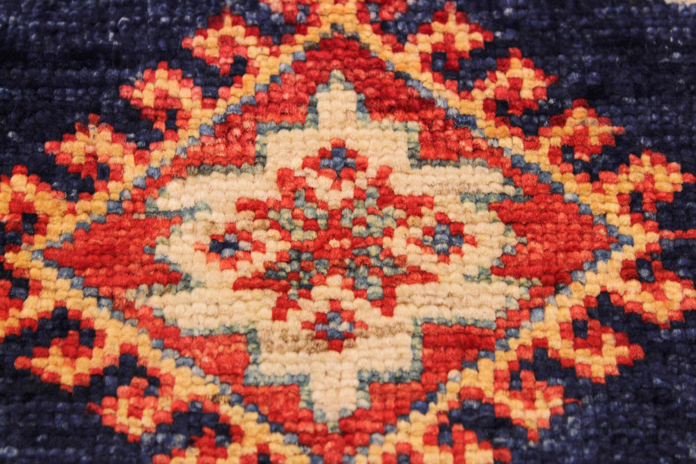 handmade Geometric Super Kazak Blue Beige Hand Knotted RECTANGLE 100% WOOL area rug 2' x 3'