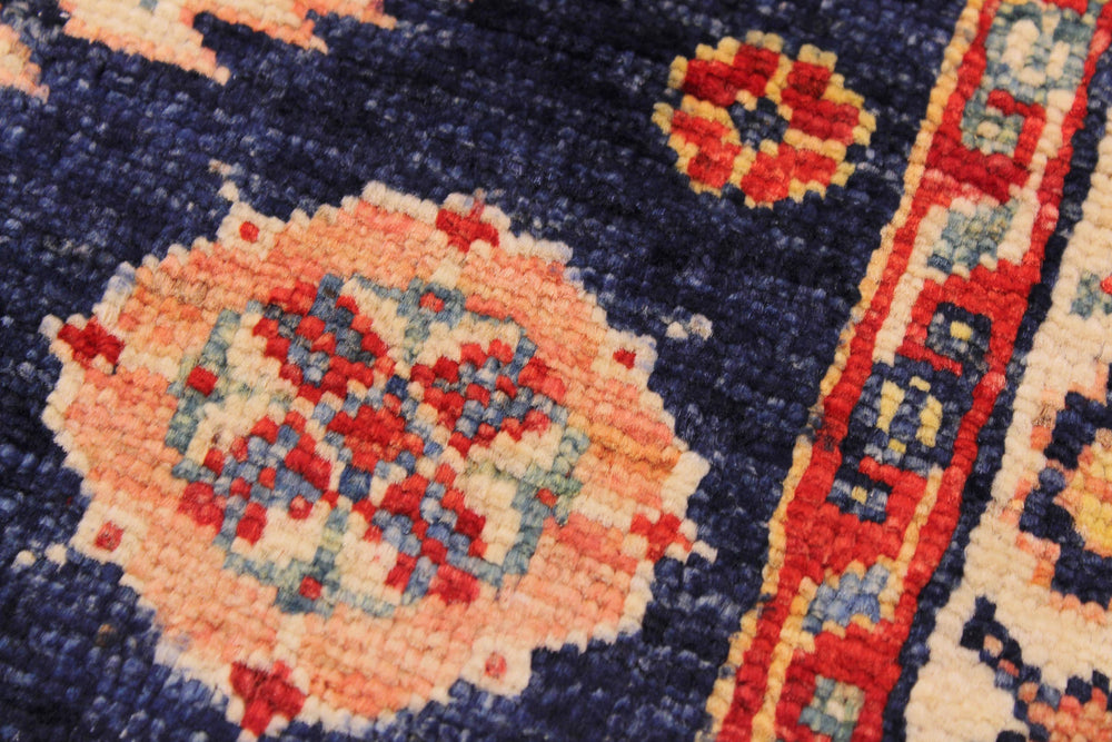 handmade Geometric Super Kazak Blue Beige Hand Knotted RECTANGLE 100% WOOL area rug 2' x 3'