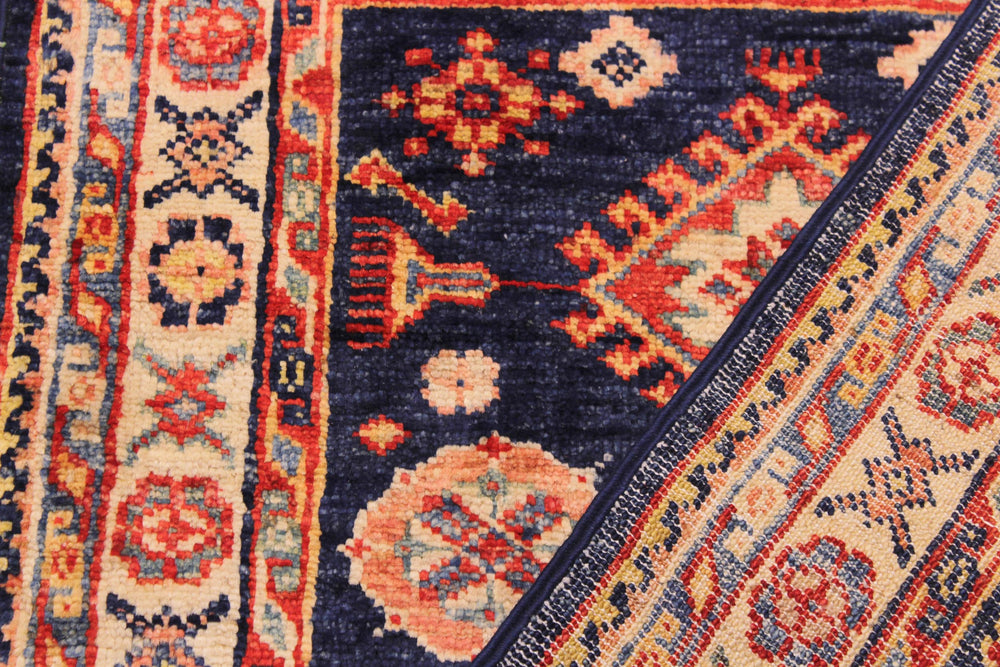 handmade Geometric Super Kazak Blue Beige Hand Knotted RECTANGLE 100% WOOL area rug 2' x 3'