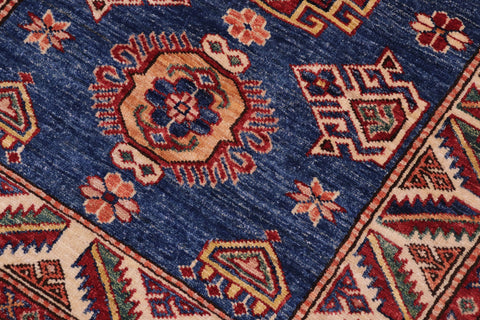 handmade Geometric Super Kazak Blue Beige Hand Knotted RECTANGLE 100% WOOL area rug 3' x 4'