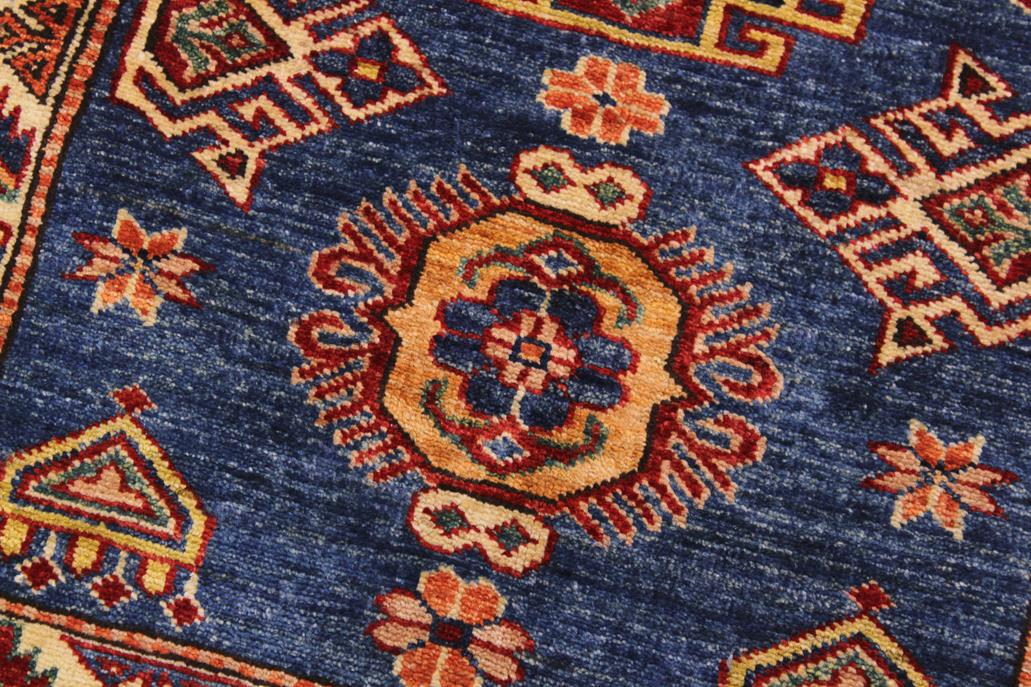 handmade Geometric Super Kazak Blue Beige Hand Knotted RECTANGLE 100% WOOL area rug 3 x 4