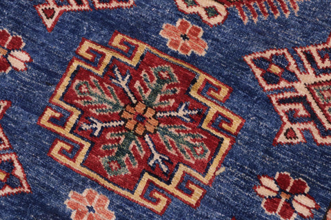 handmade Geometric Super Kazak Blue Beige Hand Knotted RECTANGLE 100% WOOL area rug 3' x 4'