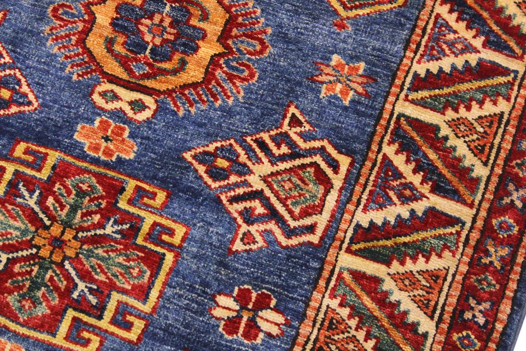 handmade Geometric Super Kazak Blue Beige Hand Knotted RECTANGLE 100% WOOL area rug 3 x 4