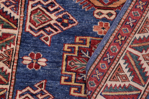 handmade Geometric Super Kazak Blue Beige Hand Knotted RECTANGLE 100% WOOL area rug 3' x 4'