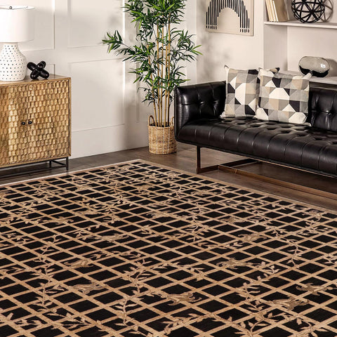 handmade Modern Kafkaz Black Tan Hand Knotted RECTANGLE 100% WOOL area rug 9' x 12'