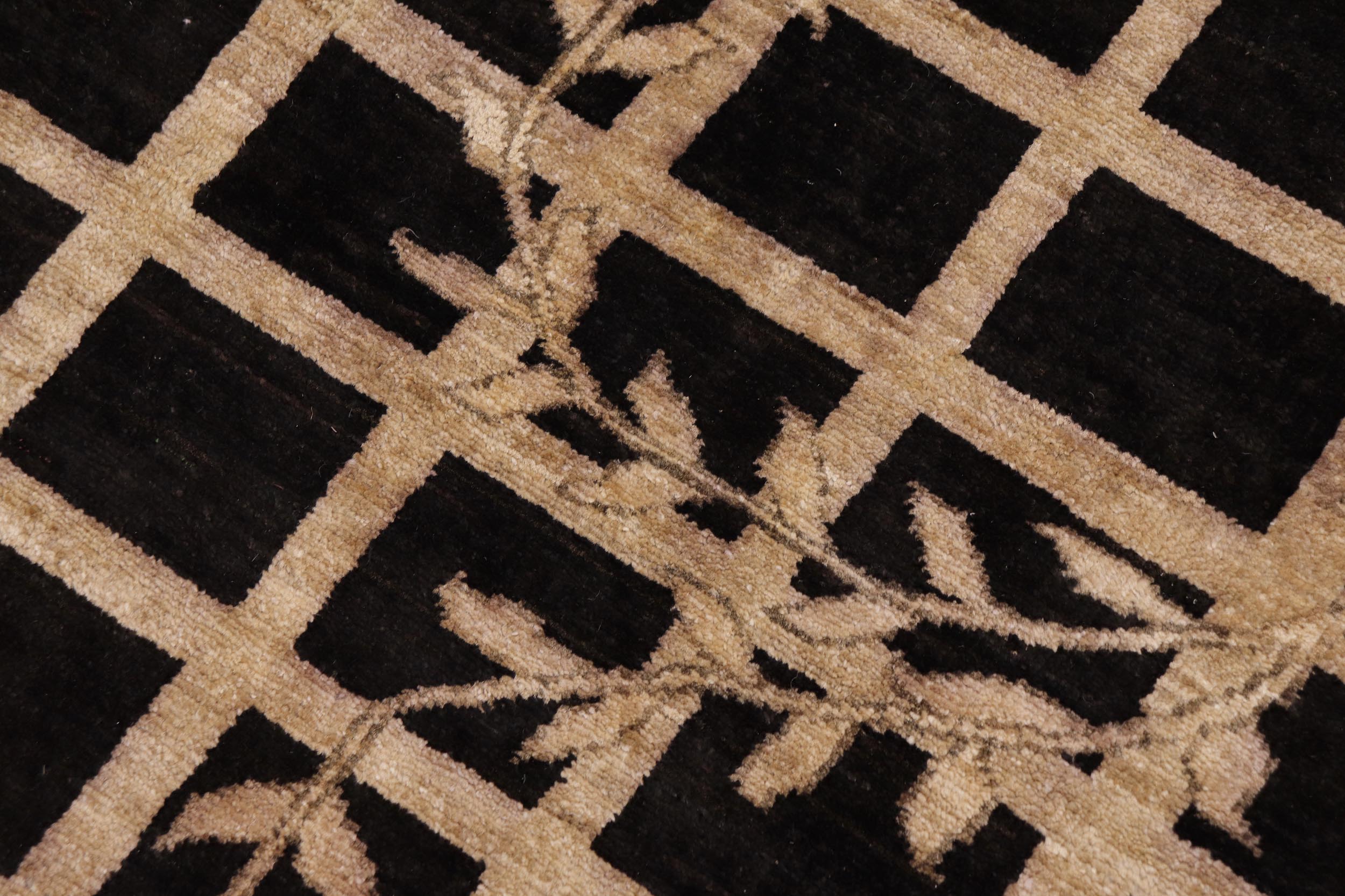 handmade Modern Kafkaz Black Tan Hand Knotted RECTANGLE 100% WOOL area rug 9' x 12'