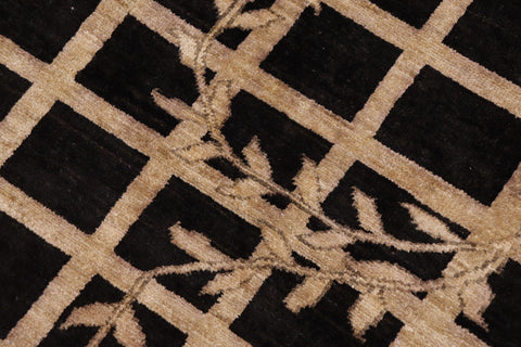 handmade Modern Kafkaz Black Tan Hand Knotted RECTANGLE 100% WOOL area rug 9' x 12'