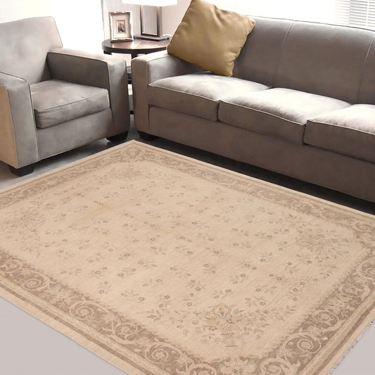 handmade Transitional Lahore Beige Brown Hand Knotted RECTANGLE 100% WOOL area rug 8' x 10'