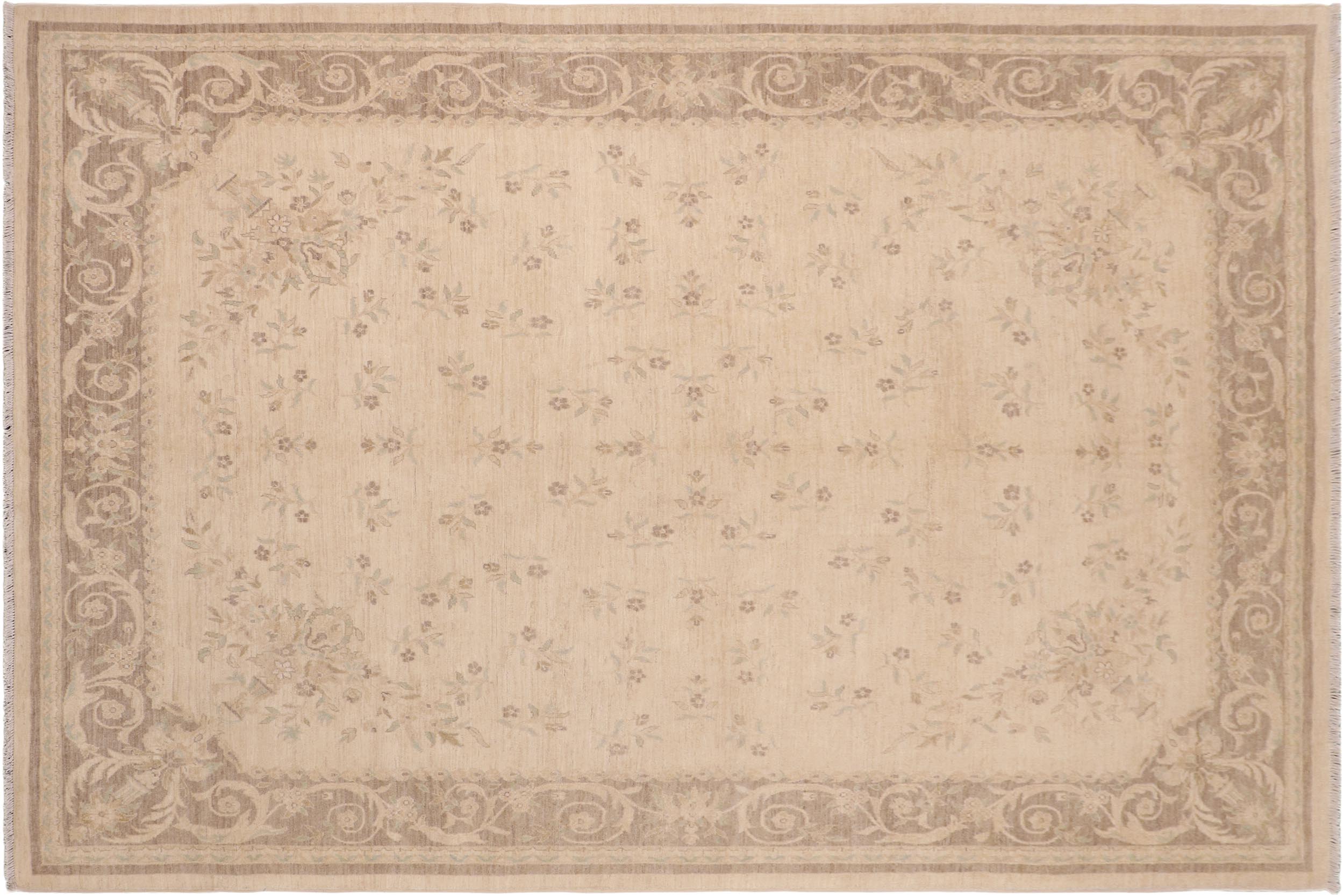 handmade Transitional Lahore Beige Brown Hand Knotted RECTANGLE 100% WOOL area rug 8' x 10'