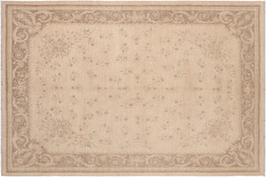 8x10 hand knotted transitional wool rug in beige and brown - Classic Angus