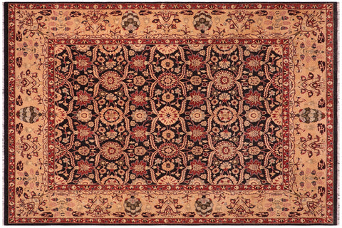 handmade Transitional  Black Tan Hand Knotted RECTANGLE 100% WOOL area rug 8' x 10'