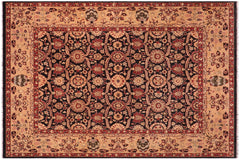 handmade Transitional  Black Tan Hand Knotted RECTANGLE 100% WOOL area rug 8' x 10'