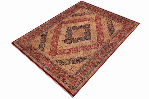handmade Traditional Compartment Red Tan Hand Knotted RECTANGLE 100% WOOL area rug 9x12