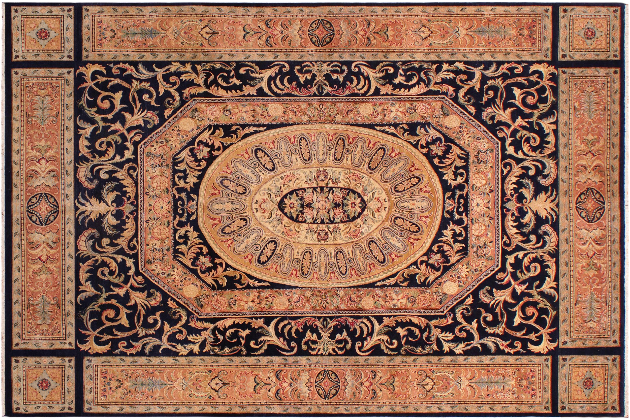 handmade Traditional Tamour Blue Lt. Tan Hand Knotted RECTANGLE 100% WOOL area rug 9 x 13