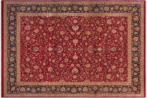 handmade Traditional Agra Red Blue Hand Knotted RECTANGLE 100% WOOL area rug 9x12