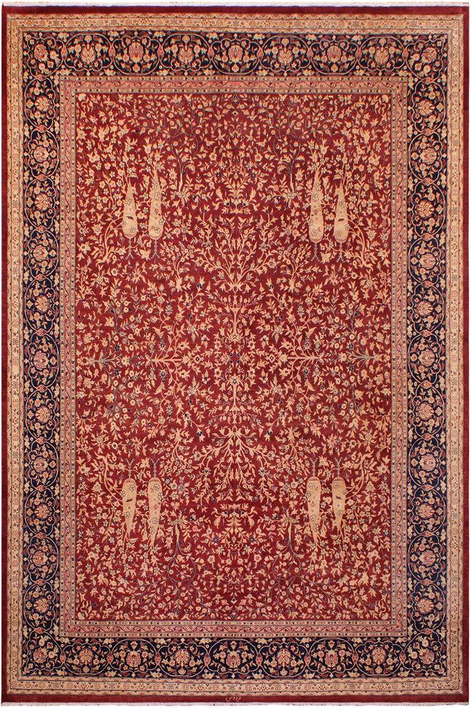 Traditional Kashan Julianna Drk. Red Blue Hand Knotted Area rugs 9 x 12