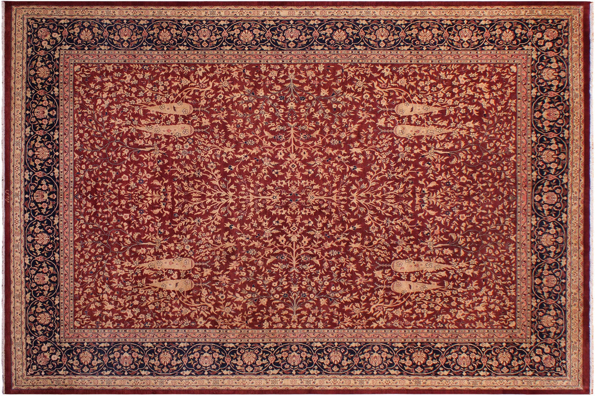 9x12 hand knotted Vegetable Dyed wool rug in red and blue - Kashan (9'2'' x 11'11'')