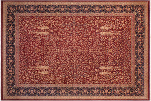 9x12 hand knotted Vegetable Dyed wool rug in red and blue - Kashan (9'2'' x 11'11'')